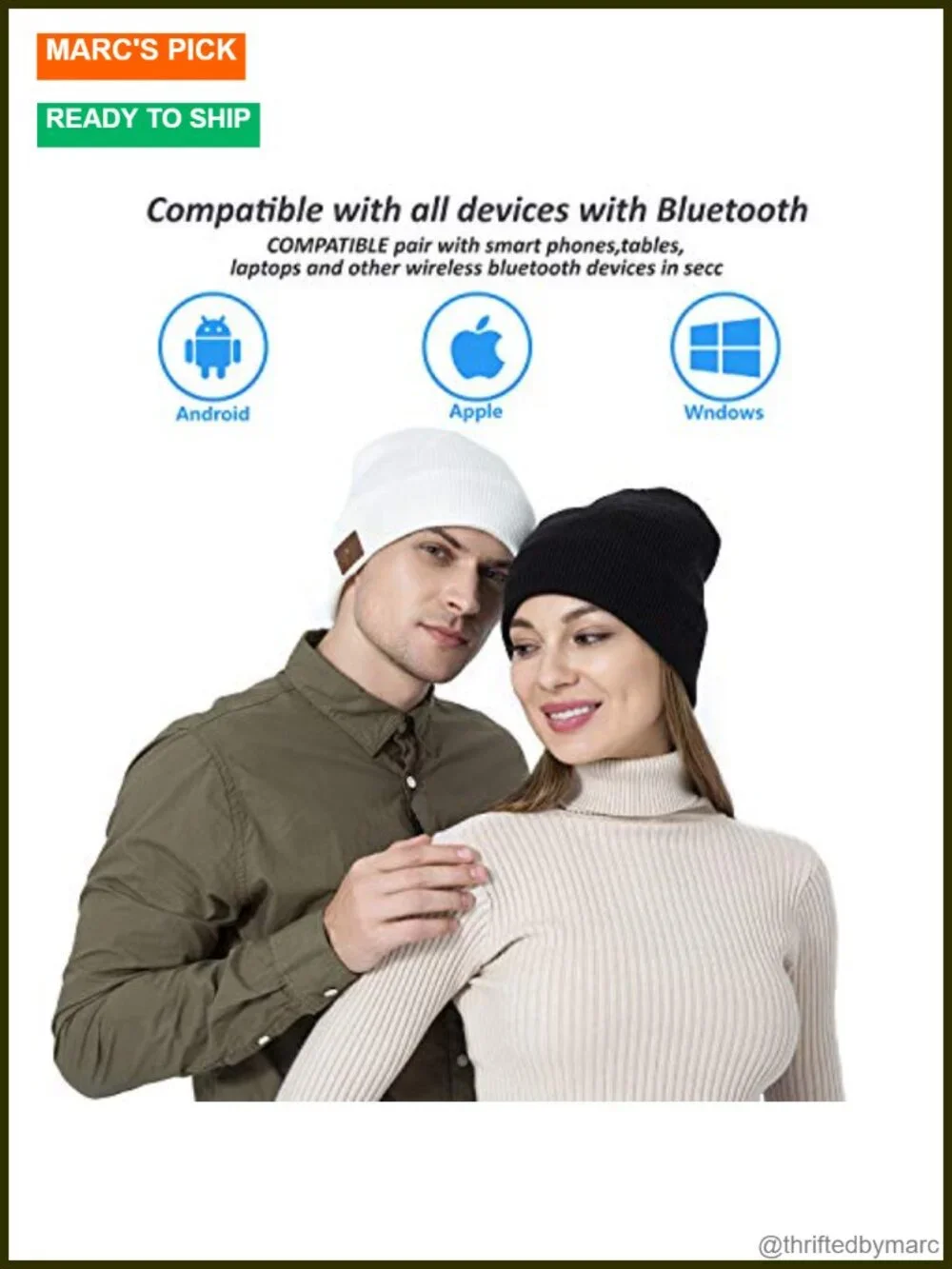 Bluetooth Beanie Cap Wireless Knit Winter Hat with Mic Stereo Speakers